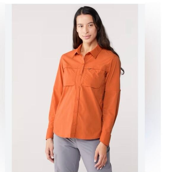 REI Co-op Sahara Hiking Shirt Women XS Orange Nylon Stretch Outdoor Gorpcore - Picture 2 of 11